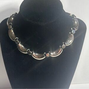 Vintage Choker Necklace Chunky Wavy Links Silver Tone Modernist Design 15”